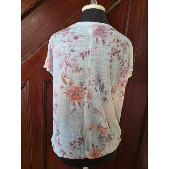 Sundance Womens Floral Short Sleeve Top Tie Hem S Linen - Picture 3 of 8